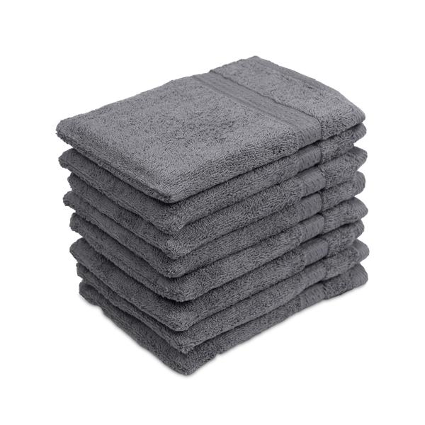 Lot de 8 gants de toilette 100% coton, anthracite, lavettes en éponge avec boucle de suspension