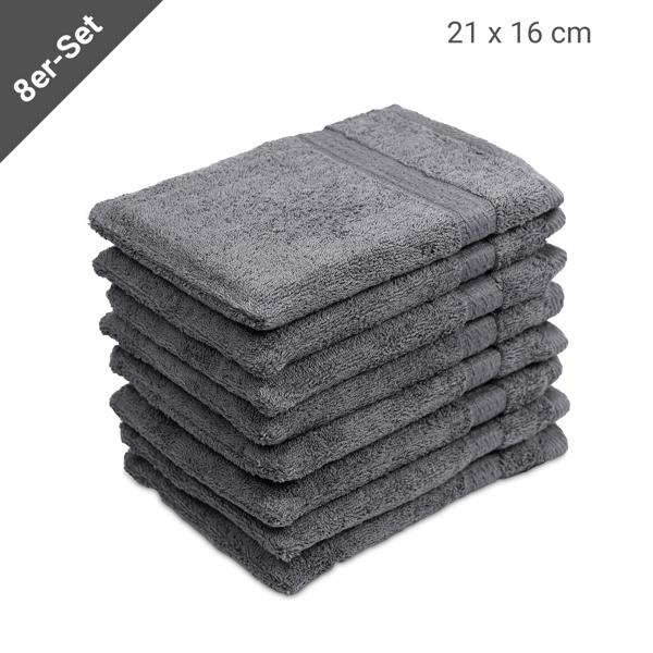 8er-Set Waschhandschuhe Frottee anthrazit - 100% Baumwolle, 500 g/m², 21x16 cm - Flauschig weich, saugstark, 60° waschbar - Mit Schlaufe