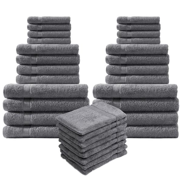 set de 32 serviettes en éponge, 8 serviettes d’invité, 8 serviettes de bain, 8 serviettes de douche et 8 gants de toilette, anthracite