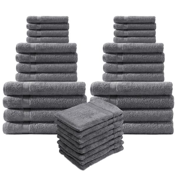 32 linges en éponge: 8 serviettes d’invités, 8 linges de toilette, 8 draps de bain, 8 lavettes, anthracite
