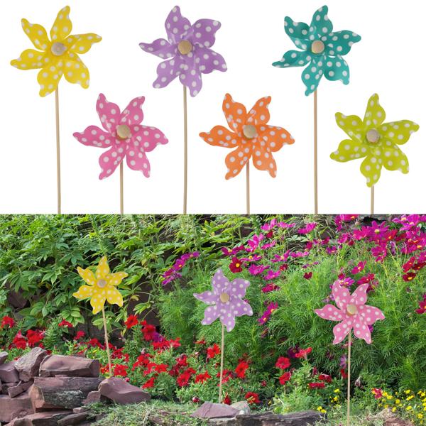 Garden stake wind spinner, colorful garden decoration flower, rotating bloom