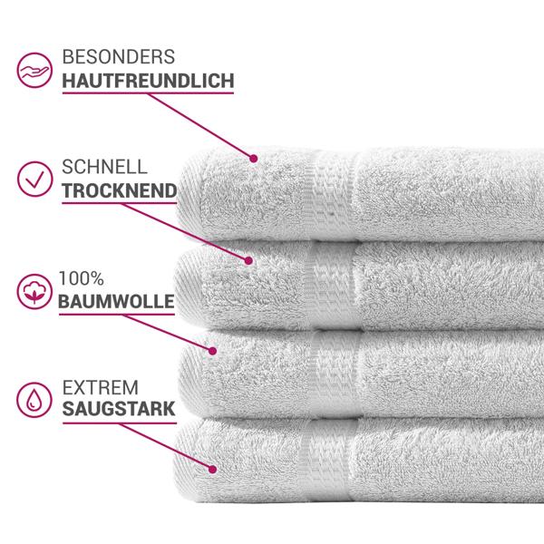 lot de 4 serviettes invitées, 30 x 50 cm, 100% coton luxueux, avec 2 bordures, blanc