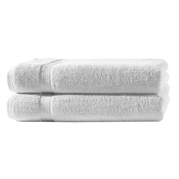 lot de 2 linges de douche, 100% coton luxueux, avec 2 bordures, blanc, 70 x 140 cm