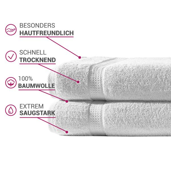 lot de 2 linges de douche, 100% coton luxueux, avec 2 bordures, blanc, 70 x 140 cm