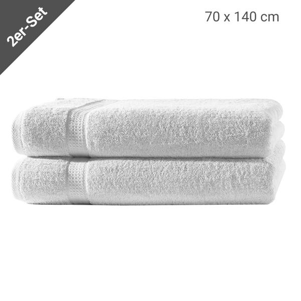 lot de 2 linges de douche, 100% coton luxueux, avec 2 bordures, blanc, 70 x 140 cm