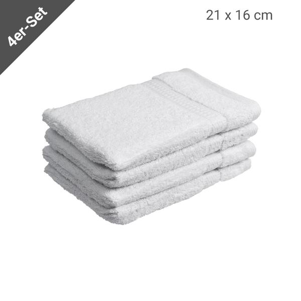 4er-Set Waschhandschuhe Frottee aus 100% Baumwolle - Flauschig weich, saugstark & langlebig - 21x16cm, 500g/m² - Waschbar 60° - Weiss mit Schlaufe