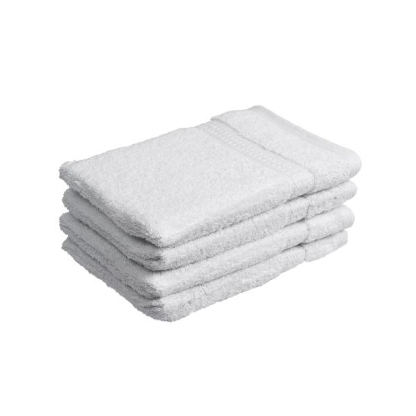 Lot de 4 gants de toilette 100% coton, blancs, lavettes en éponge avec boucle de suspension