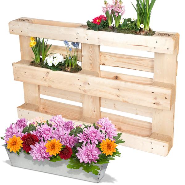 Jardinière de qualité supérieure - insert parfait pour les europalettes, bac à fleurs en métal galvanisé, 38,5 x 13,5 x 8,5 cm, pour planter et décorer