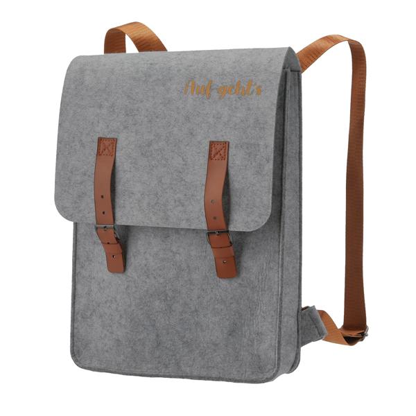 Zaino in feltro con scritta let‘s go, cartella con tracolla, grigio, 27,5 x 36 cm