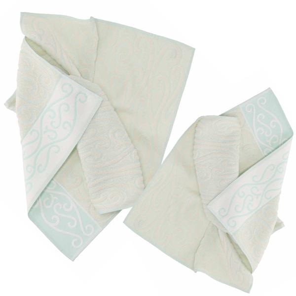 set of 2 towels 100% cotton, hand and guest towel, green, 60 x 100 cm, 40 x 60 cm