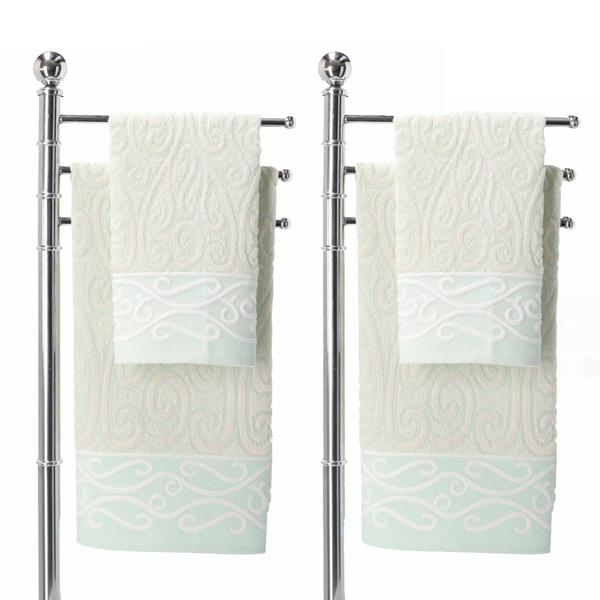 set of 4 towels 100% cotton, hand and guest towel, green, 60 x 100, 40 x 60 cm