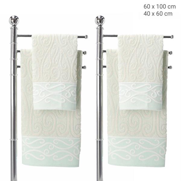 set of 4 towels 100% cotton, hand and guest towel, green, 60 x 100, 40 x 60 cm