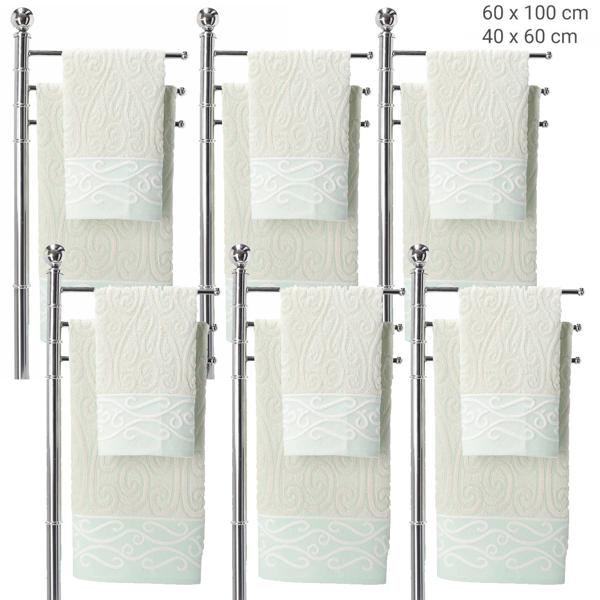 set of 12 towels 100% cotton, hand and guest towel, green, 60 x 100 cm, 40 x 60 cm