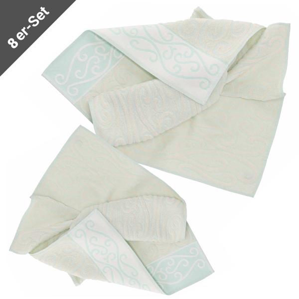 set of 8 towels 100% cotton, hand and guest towel, green, 60 x 100 cm, 40 x 60 cm
