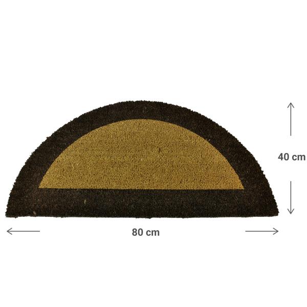 Semi-circular doormat, coconut dirt-trapping mat, black and brown, 40 x 80 cm