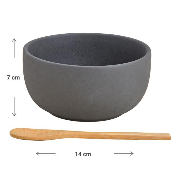 Tapas Set Keramik-Bambus - Schale mit Löffel für stilvolle Beilagen & Snacks - Matt Schwarz/Braun - 14x14x7cm - Edle Präsentation am Tisch