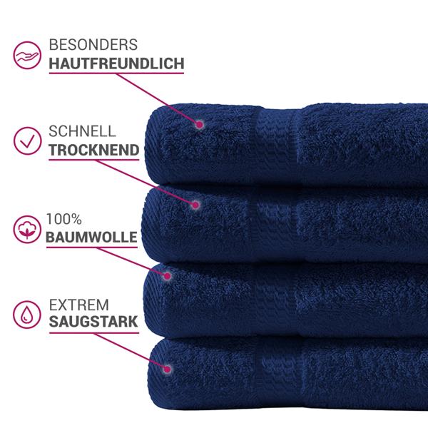 Gästetücher 4er-Set - 100% luxuriöse Baumwolle 500 g/m² - Weich, saugstark, schnelltrocknend - 30x50 cm Navy - Für Bad & Gäste WC - Waschbar 60°