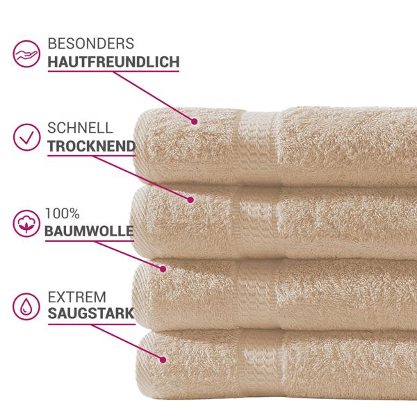 Gästetücher 4er-Set 30x50 cm - 100% luxuriöse Baumwolle, 500g/m², beige - Kuschelweich, saugstark, schnell trocknend - Hautfreundlich - Mit Bordüre