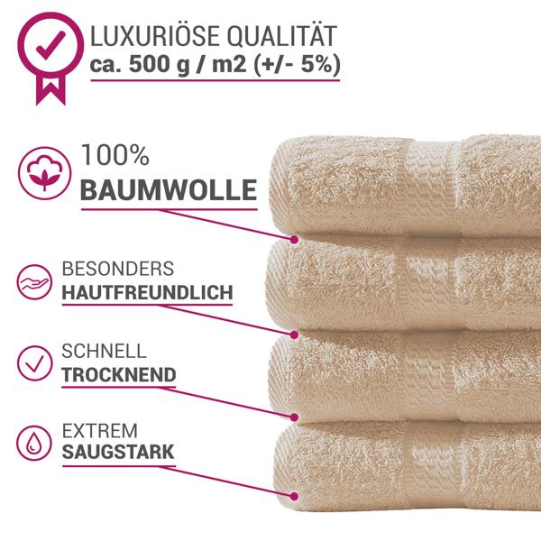 Asciugamani per ospiti 30 x 50 cm, 100% cotone di lusso, set di 4 asciugamani, beige