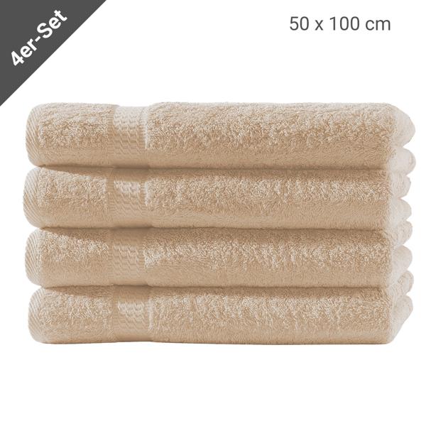 Handtücher 4er-Set - 100% luxuriöse Baumwolle, 500 g/m², beige - Kuschelweich, saugstark, schnelltrocknend - Badetücher mit Bordüre, 50x100 cm