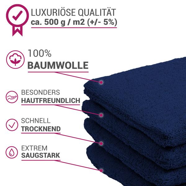 Gants de toilette 16 x 21 cm, 100% coton luxueux, lot de 4 gants de toilette en éponge, bleu marine