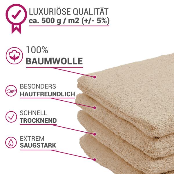 Gants de toilette 16 x 21 cm, 100% coton luxueux, lot de 4 gants de toilette en éponge, beige
