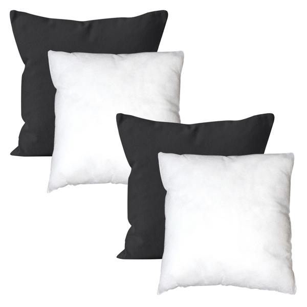 Fodere per cuscini in cotone, set di 4, 2 fodere e 2 imbottiture, ciascuna 40 x 40 cm, nero