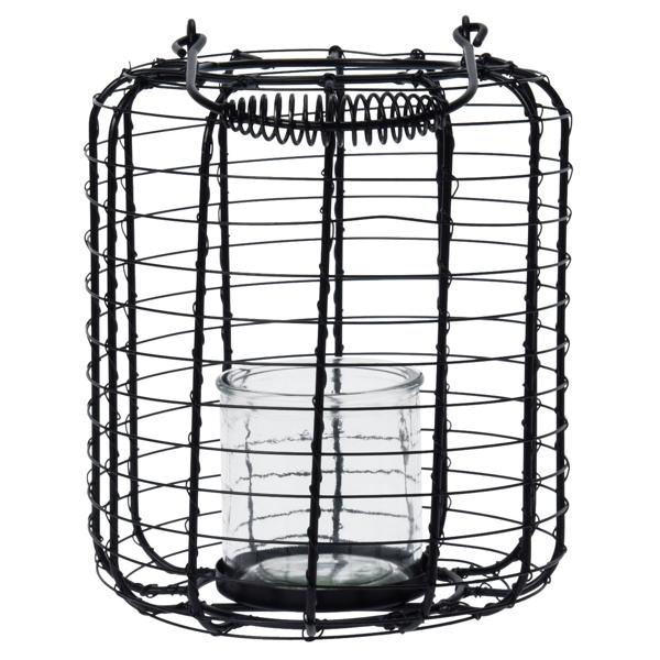 Laterne Metallgitter Schwarz - Windlicht für Kerzen mit Henkel - Ø 18,5 x H 24 cm - Modernes Design - Hübsches Schattenspiel - Dekorativ für Balkon, Garten