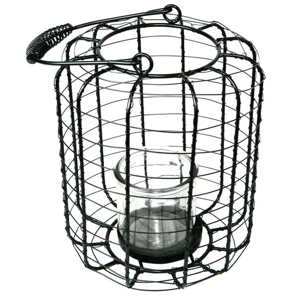 Laterne Metallgitter Schwarz - Windlicht für Kerzen mit Henkel - Ø 18,5 x H 24 cm - Modernes Design - Hübsches Schattenspiel - Dekorativ für Balkon, Garten