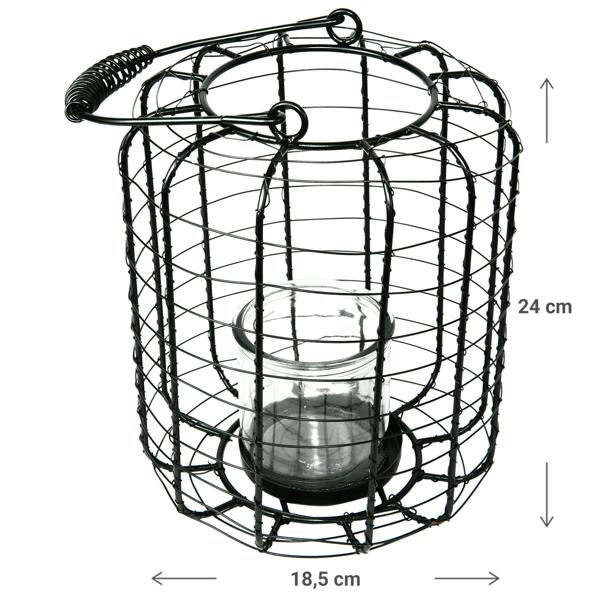 Laterne Metallgitter Schwarz - Windlicht für Kerzen mit Henkel - Ø 18,5 x H 24 cm - Modernes Design - Hübsches Schattenspiel - Dekorativ für Balkon, Garten