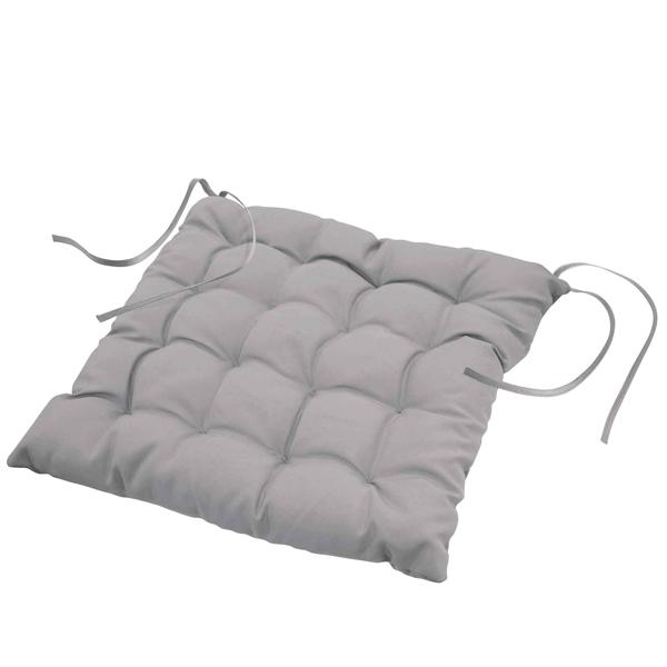 Cuscino per sedia in poliestere trapuntato, cuscino per seduta con nastro, grigio, 40 x 40 cm