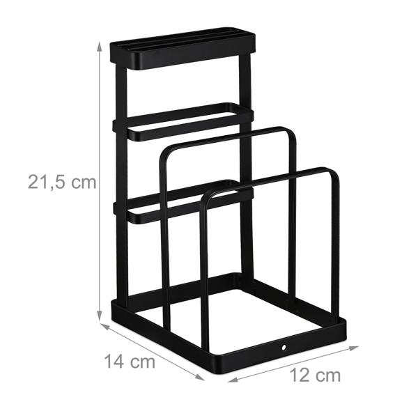 Schneidebrettständer & Messerhalter aus Metall - Schwarz - Küchen-Organizer mit 3 Messerschlitzen & Brettchenhalter - Modernes Design - 21,5x12x14cm