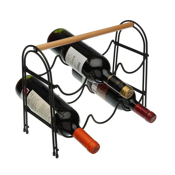 Rastrelliera per vino in metallo & legno per 6 bottiglie – elegante portabottiglie nero/marrone – resistente, durevole & salvaspazio – 14 x 27,5 x 32,7 cm