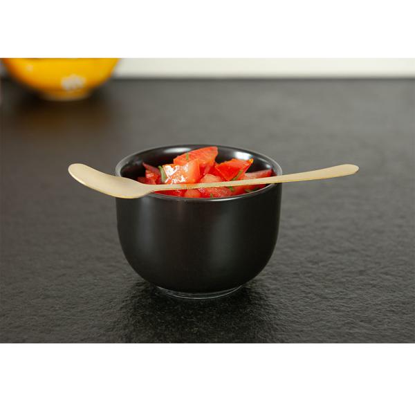 Tapas Schale aus Keramik - Schwarz/Gold Design mit 2 Löffelchen - Ø 8x5,5cm - Hält Speisen länger warm - Ideal für Snacks & Suppen