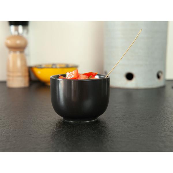 Tapas Schale aus Keramik - Schwarz/Gold Design mit 2 Löffelchen - Ø 8x5,5cm - Hält Speisen länger warm - Ideal für Snacks & Suppen