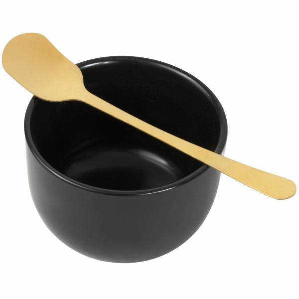 Tapas Schale aus Keramik - Schwarz/Gold Design mit 2 Löffelchen - Ø 8x5,5cm - Hält Speisen länger warm - Ideal für Snacks & Suppen