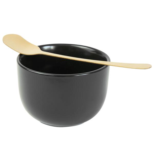Tapas Schale aus Keramik - Schwarz/Gold Design mit 2 Löffelchen - Ø 8x5,5cm - Hält Speisen länger warm - Ideal für Snacks & Suppen