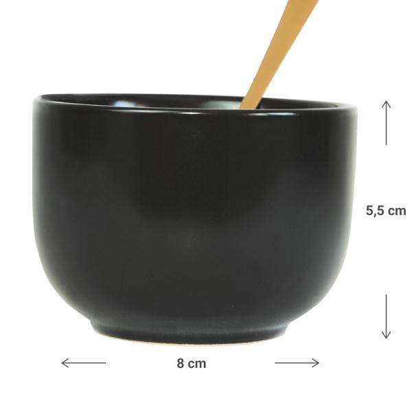 Tapas Schale aus Keramik - Schwarz/Gold Design mit 2 Löffelchen - Ø 8x5,5cm - Hält Speisen länger warm - Ideal für Snacks & Suppen