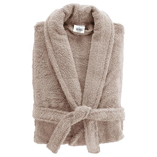 Terry bathrobe – sauna robe for her & him – light brown, one size – soft cotton, absorbent, skin-friendly, collar, pockets, adjustable