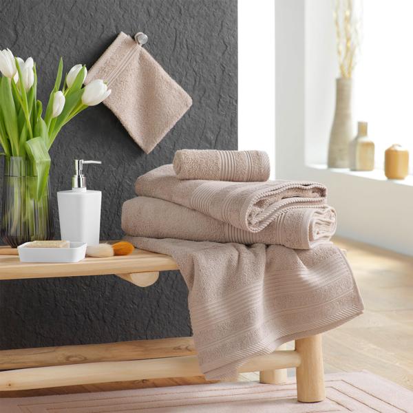 Terry bathrobe – sauna robe for her & him – light brown, one size – soft cotton, absorbent, skin-friendly, collar, pockets, adjustable