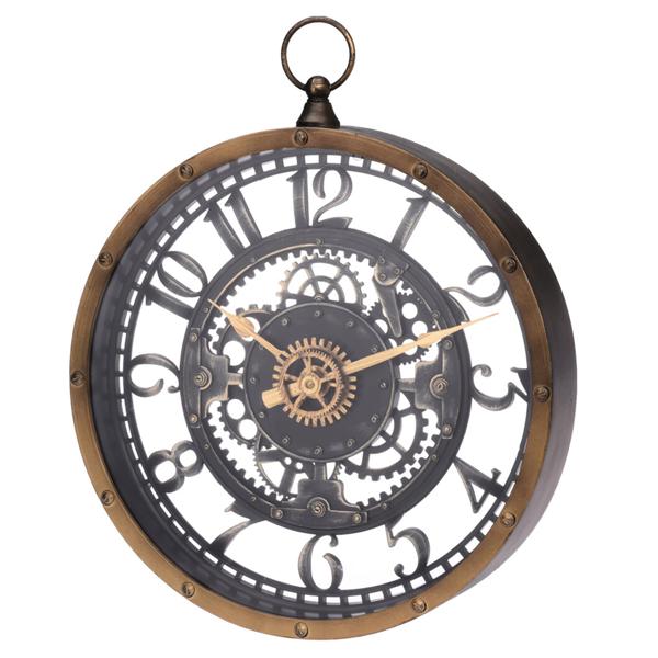 Horloge murale en plastique, horloge à suspendre au design rétro, couleur métal, 26,7 x 5 cm