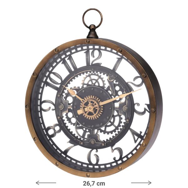 Horloge murale en plastique, horloge à suspendre au design rétro, couleur métal, 26,7 x 5 cm