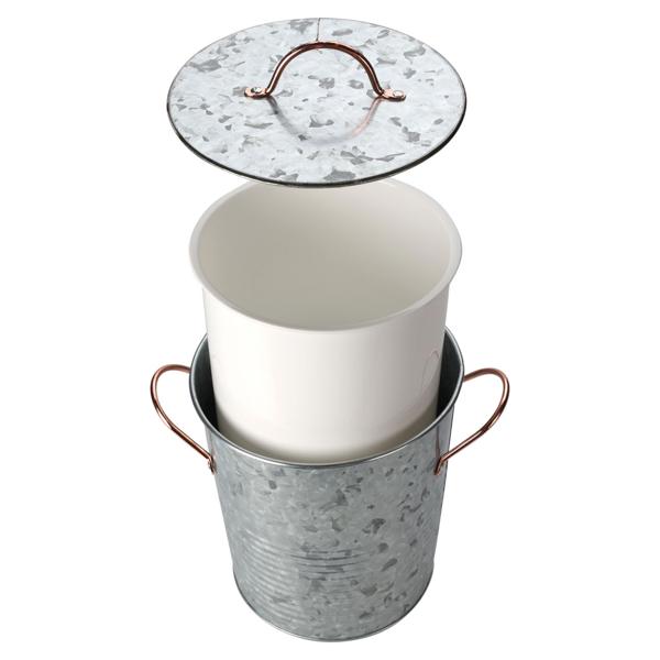 Secchiello per ghiaccio in zinco, vaschetta per cubetti di ghiaccio con coperchio e manici, 19,5 x 19,5 x 20,5 cm