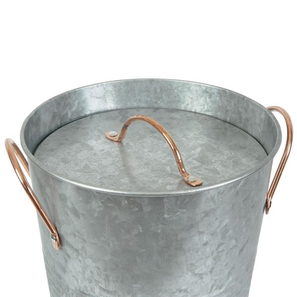 Secchiello per ghiaccio in zinco, vaschetta per cubetti di ghiaccio con coperchio e manici, 19,5 x 19,5 x 20,5 cm