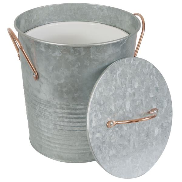 Secchiello per ghiaccio in zinco, vaschetta per cubetti di ghiaccio con coperchio e manici, 19,5 x 19,5 x 20,5 cm