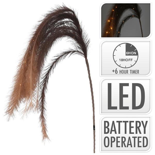 Decorazione illuminata 6 piume, decorazione di piume con LED e funzione timer, marrone scuro, 130 cm