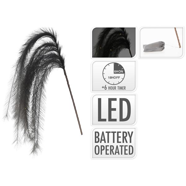 Decorazione illuminata 6 piume, decorazione di piume con LED e funzione timer, nero, 130 cm