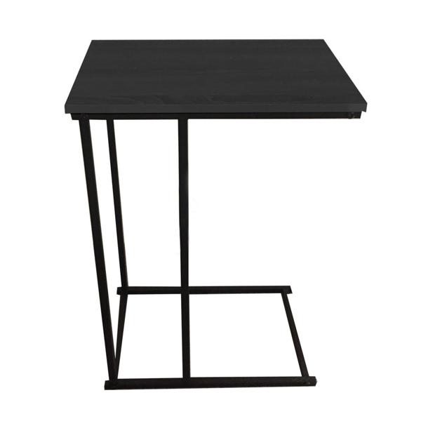 Slide-under coffee table – functional C-shaped side table – black, 40x26x58 cm – metal & MDF – space-saving for sofa & bed