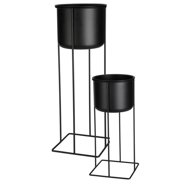Set di supporti per vasi in metallo – Set da 2 nero – Eleganti portapiante da interno – Robusti, salvaspazio e decorativi per fiori ed erbe aromatiche