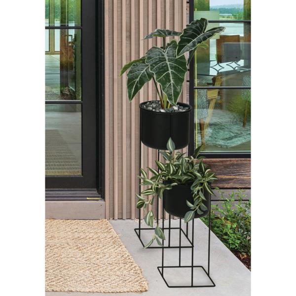 Set di supporti per vasi in metallo – Set da 2 nero – Eleganti portapiante da interno – Robusti, salvaspazio e decorativi per fiori ed erbe aromatiche